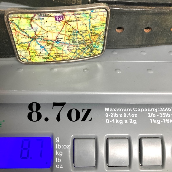 belt BALTIMORE 34-39 black leather 2 buckles silver Maryland map Boston handmade - Picture 15 of 15